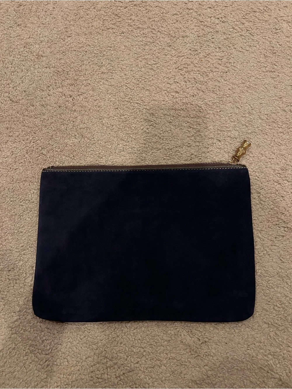 J. McLaughlin Navy Suede Zip Pouch with Gold Hardware